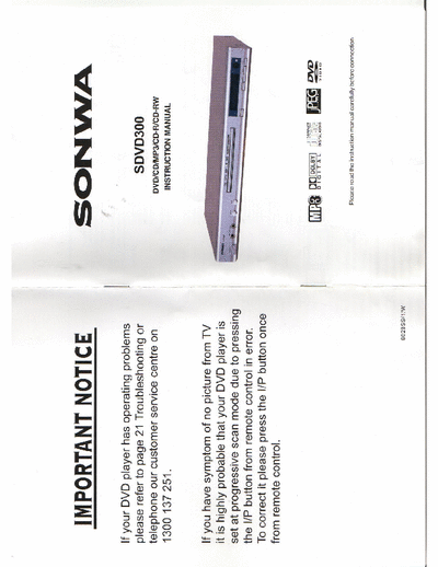 SONWA SDVD300 SONWA_SDVD300_DVD_PLAYER_Manual &Review&Repair&PowerCirct